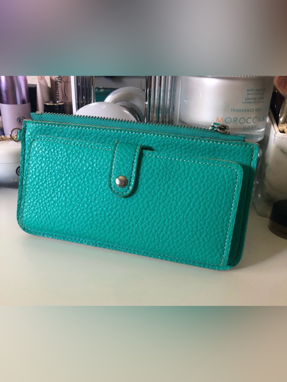 3/$15 Teal Faux Pebbled Leather Wallet Card Slot/Zipper